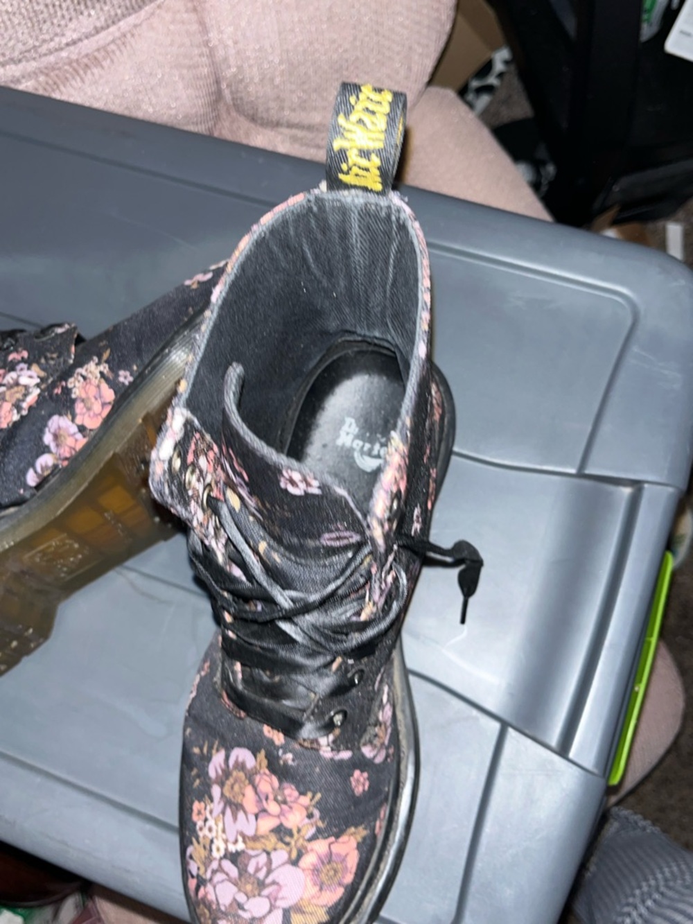 Dr. Martens ~Floral Lace-Up Combat Boots - Black with Pink Floral~ 8 - Picture 7 of 9